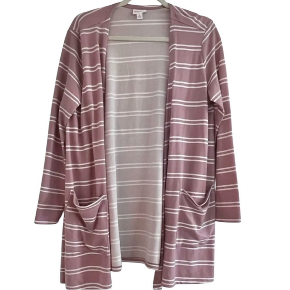 Lularoe Women’s XL Cardigan Caroline Blush White Stripe A Line Lagenlook Sweater - Picture 3 of 6